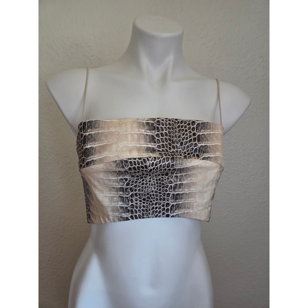 I.AM.GIA Snakeskin Print‎ Crop Top Cami Corset Zip Back Neutral Tan Womens Large